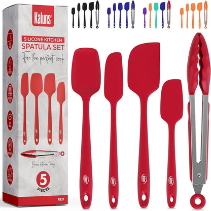 Silicone Spatula Set, 4 Rubber Spatulas 600°F Heat Resistant, Nonstick Seamless Design with Stainless Steel Core, Dishwasher Safe, BPA Free, Bonus Tongs Included